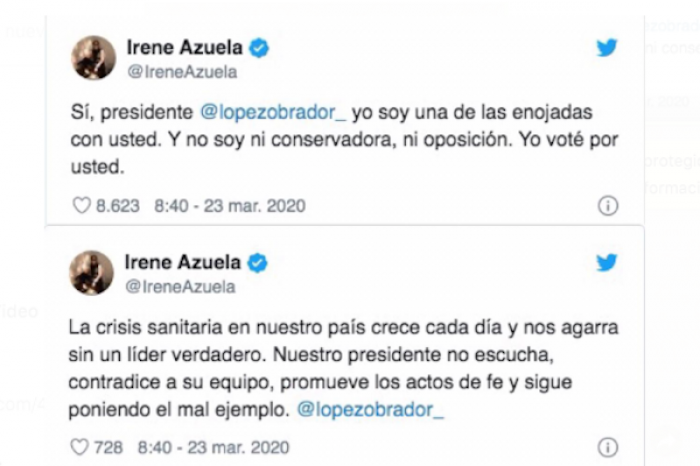 Irene Azuela critica a autoridades por no atender pandemia de COVID-19