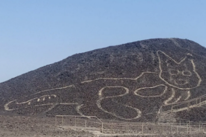 Encuentran un gato gigante dibujado en una famosa colina