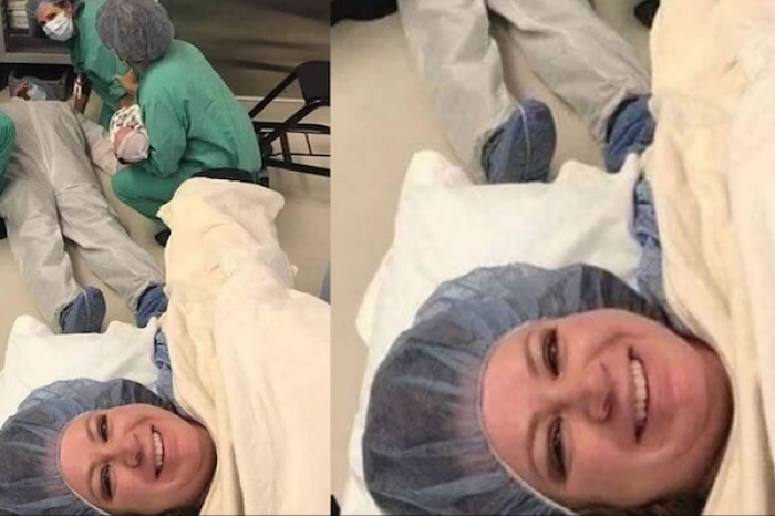 Mujer se toma selfie con su esposo desmayado en la sala de partos