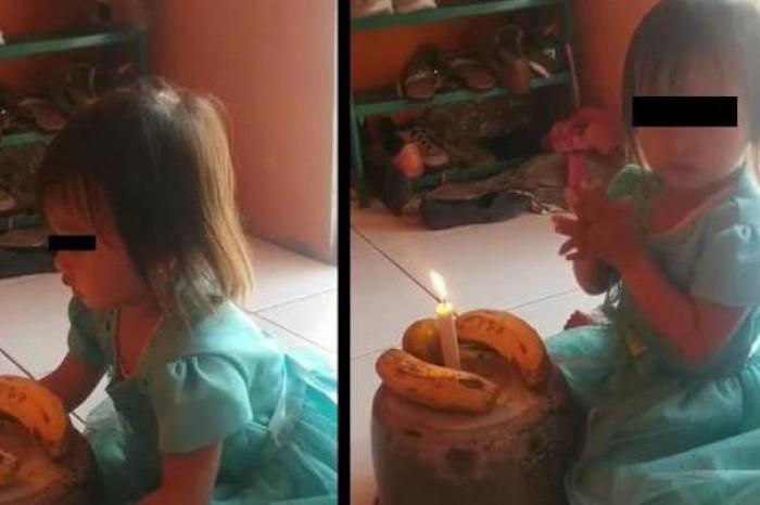  Familia simula pastel de cumpleaños para su hija con plátanos y una olla