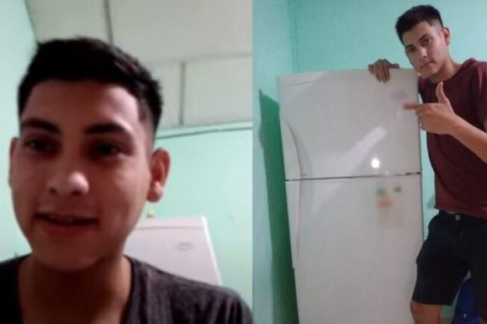 Joven presume en redes la compra de su primer refrigerador 