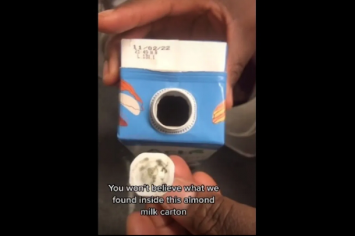 Mujer halla un animal dentro de un cartón de leche