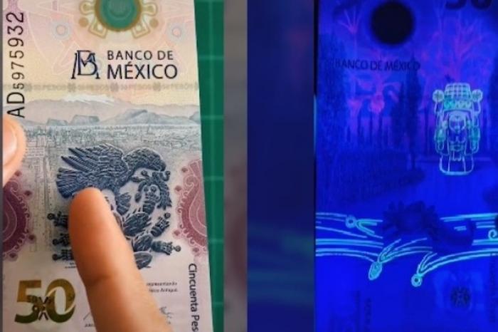 Tiktoker muestra detalles ocultos en billetes de 50 pesos mexicanos con luz fluorescente