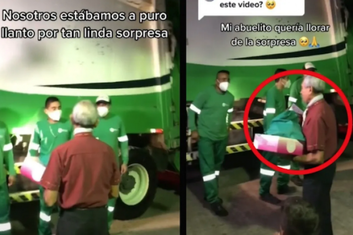 Recolectores de basura sorprenden a abuelito que les dio regalos