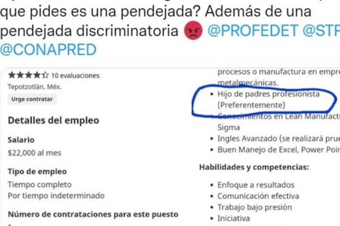 Llueven críticas a empresa, quieren a empleados que tengan padres profesionistas