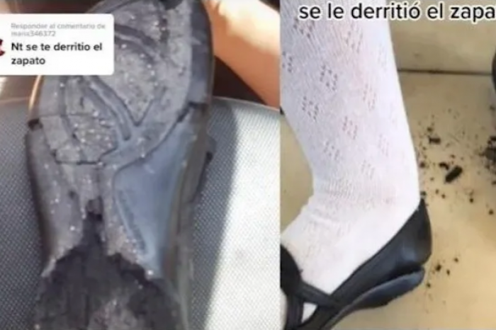 Debido a las altas temperaturas a estudiante se le derrite su zapato