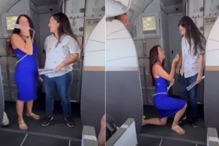 ¡Matrimonio en el aire! Una azafata le propone matrimonio a su novia mientras vuelan en avión  