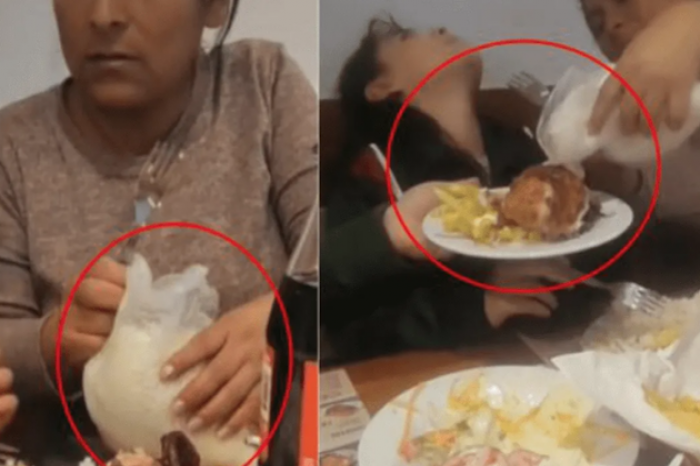 Madre va a restaurante y lleva escondida una bolsa de arroz para acompañar su pollo a las brazas