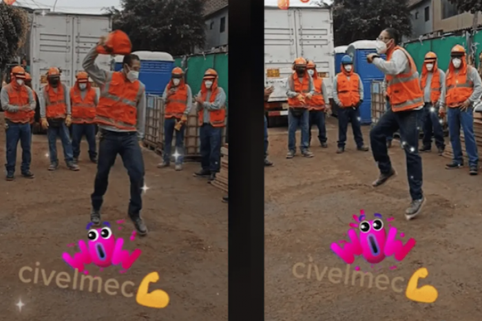 Obrero llega tarde a su trabajo y tiene que bailar como castigo