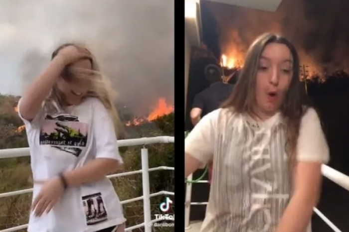 Chica se graba bailando en medio de un incendio forestal