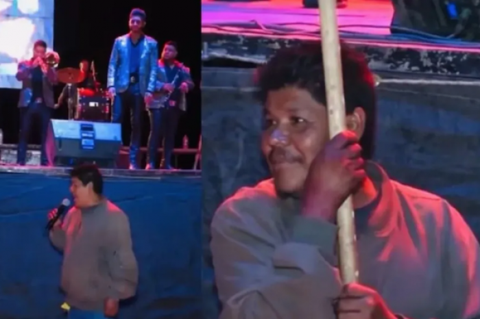 Vendedor de algodones sorprende con imponente voz al cantar con banda