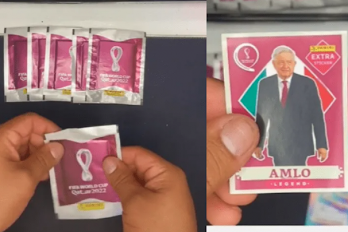 Joven compra sobres del Mundial Qatar 2022 en Tepito y le sale estampa de AMLO