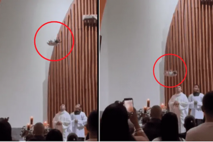 Niño Dios es captado bajando del techo de una iglesia y se hace viral