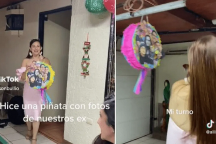 Amigas hacen una piñata con las fotos de sus exparejas y sorprenden por cómo la rompen