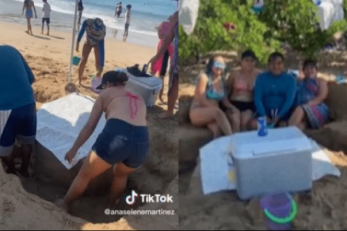 Familia construye una mesa de arena en la playa para evitar pagar alquiler