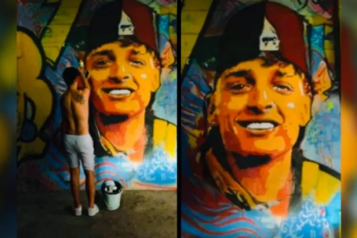 Joven ruso dedica grafiti a Peso Pluma en San Petersburgo