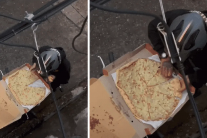 Exhiben a repartidor por comerse una rebanada de pizza y después acomodarla