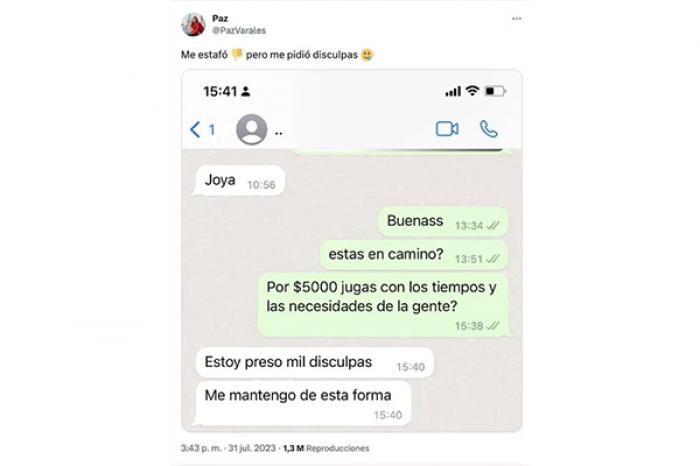 Delincuente estafa a mujer por WhatsApp y se disculpa