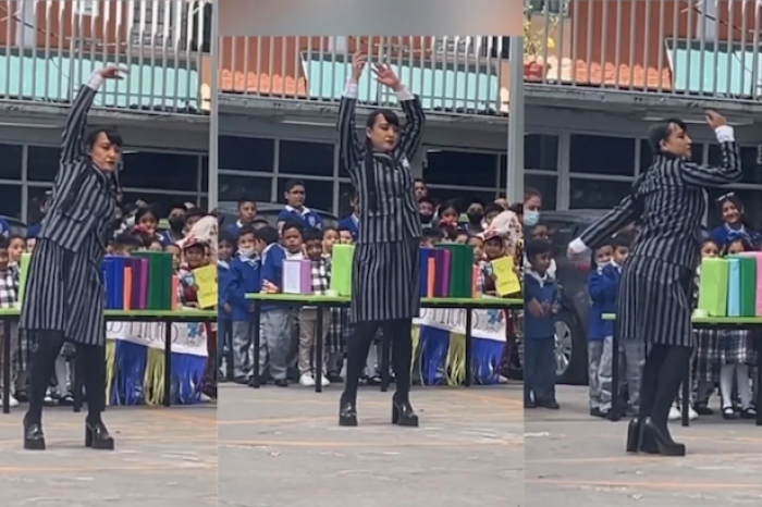 Maestra de primaria sorprende a sus alumnos con un divertido baile de Merlina