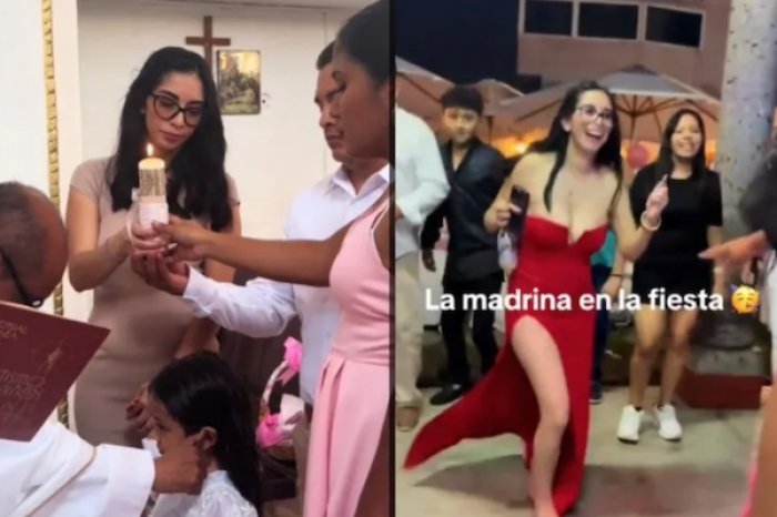 Madrina de bautizo se viraliza por baile en fiesta y es elogiada por su belleza