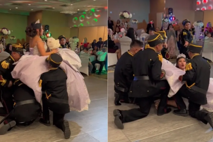 Quinceañera sufre caída luego de que chambelanes no aguantaran al cargarla