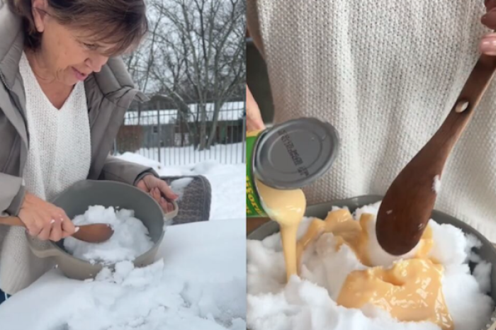 Mujer causa polemica al consumir nieve recién caída en su patio