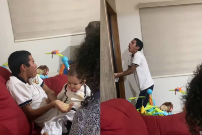 Bebé vomita sobre joven y su reacción se viraliza