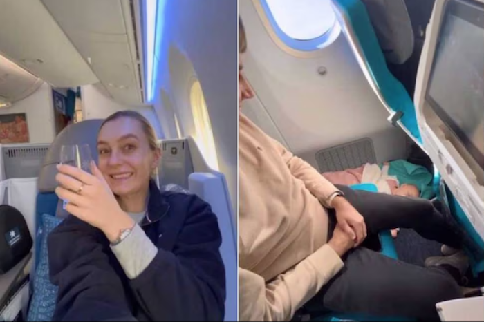 Mujer viaja en asientos VIP mientras su bebé y novio están en clase económica