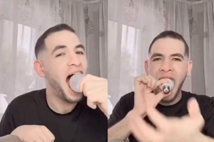 Hombre intenta meterse una bombilla en la boca