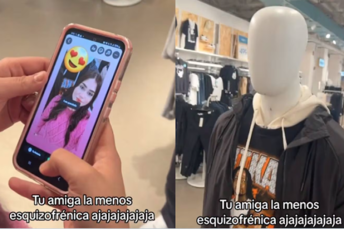 Joven se toma una foto con un maniquí y lo p