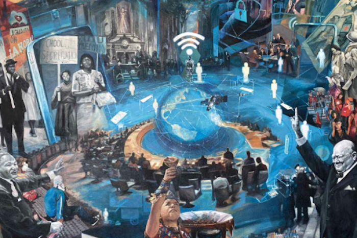 Plasman en mural de UANL historia del derecho