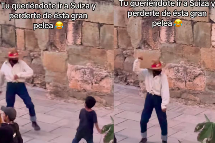 hombre y niño fingen una épica pelea callejera y se vuelven virales