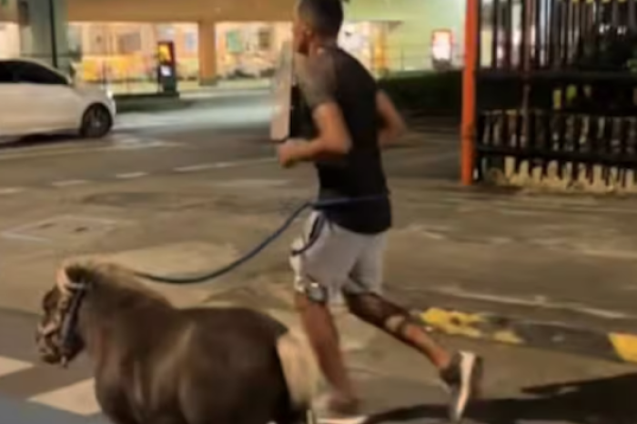 Hombre se vuelve viral al correr junto a su p