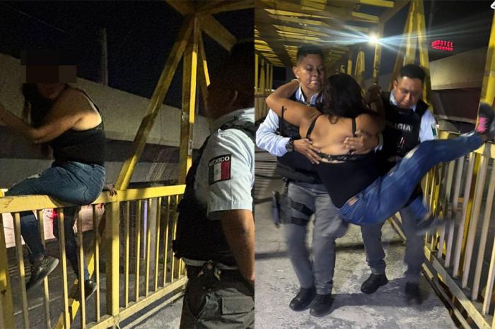 Policías de Monterrey rescatan a mujer que intentaba lanzarse de puente