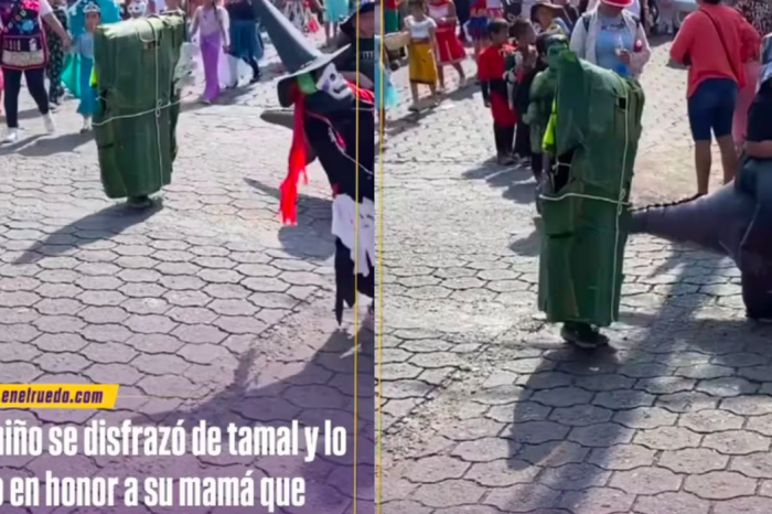 Niño se disfraza de tamal para homenajear el oficio de su madre; vende tamales para sacarlo adelante