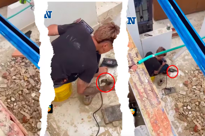Chalán finge trabajar en obra mientras juega