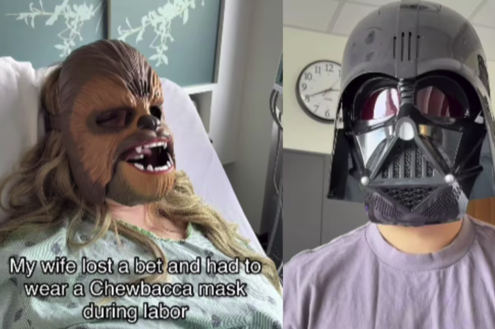 Esposos se vuelven virales por usar máscaras de Star Wars durante el parto