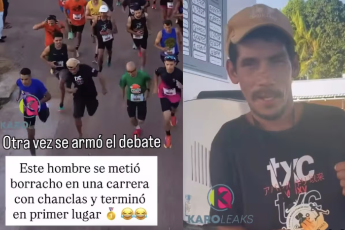 Hombre entra borracho a carrera y gana... calzado con sandalias 