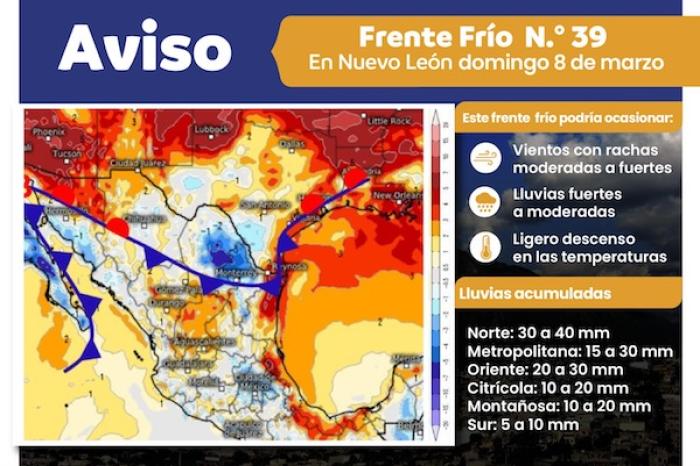  Alertan por llegada del Frente Frío 39 a Nuevo León