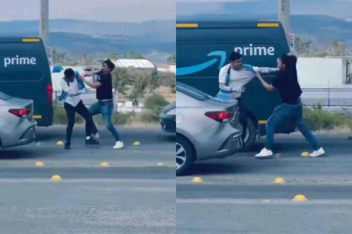 Repartidor de Amazon se pelea con automovilis